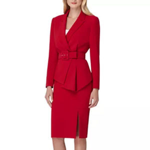 ISO Tahari ASL Asymetrical Belted Skirt Suit